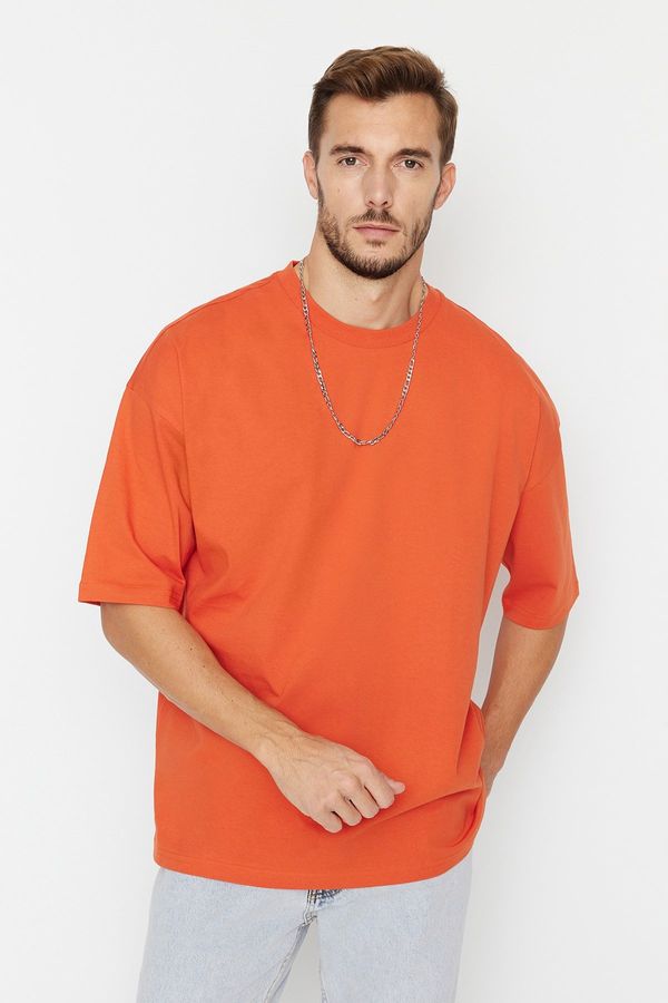 Trendyol Trendyol Orange Basic 100% Cotton Crew Neck Oversize/Wide-Fit Short Sleeve T-Shirt