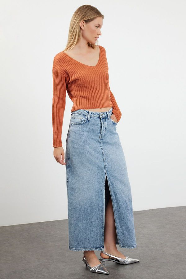 Trendyol Trendyol Orange Crop Basic V-Neck Knitwear Sweater
