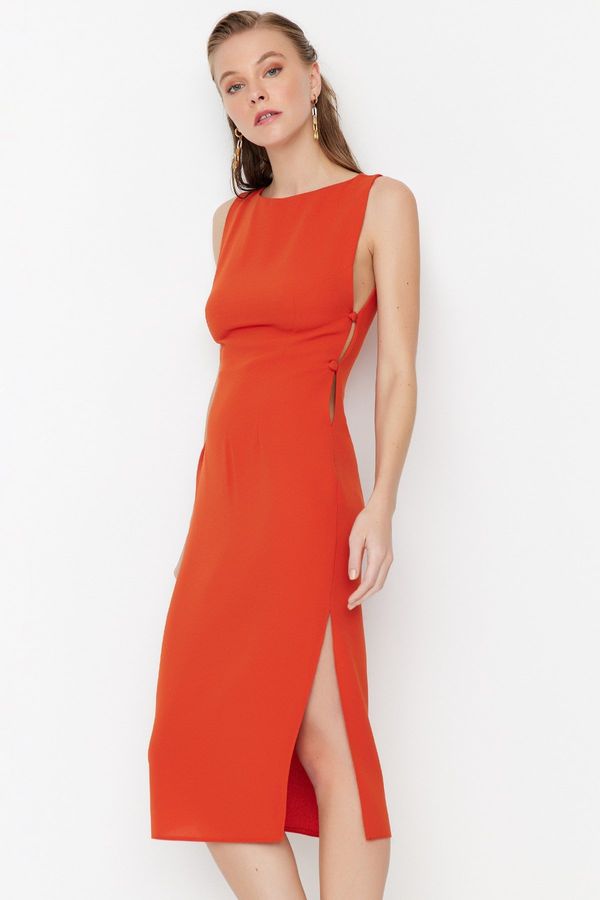 Trendyol Trendyol Orange Fitted Window/Cut Woven Out Detailed Elegant Evening Dress