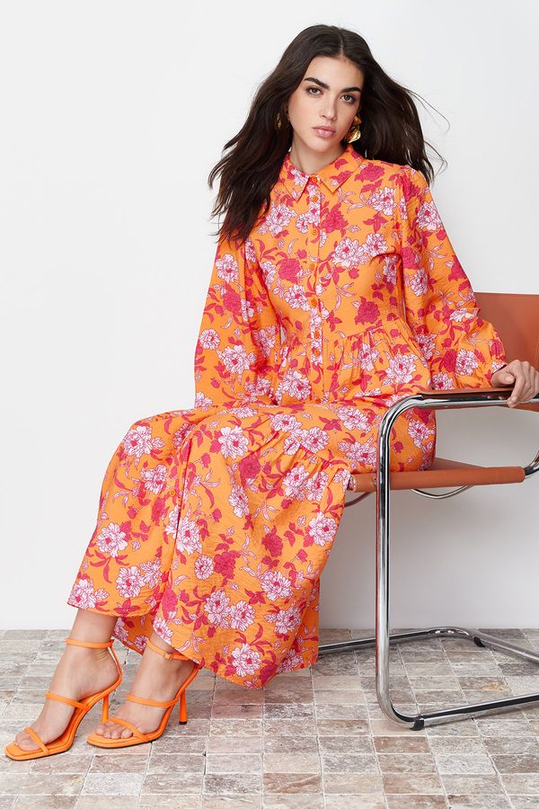 Trendyol Trendyol Orange Floral Pattern Woven Shirt Dress