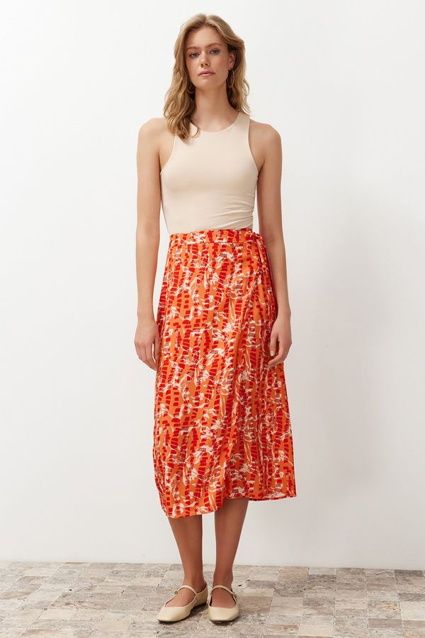 Trendyol Trendyol Orange Floral Patterned Viscose Fabric Midi Woven Skirt