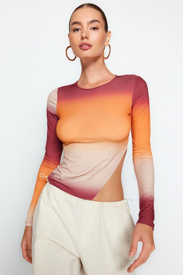 Trendyol Trendyol Orange Gradient Patterned Asymmetric Stretchy Knitted Blouse