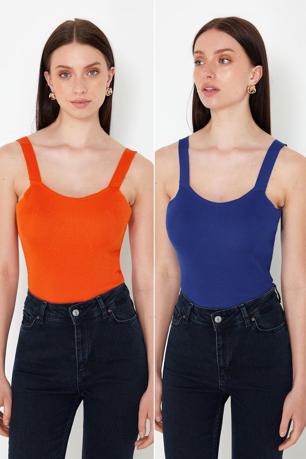 Trendyol Trendyol Orange-Saxe Double Pack Strappy Basic Knitwear Blouse