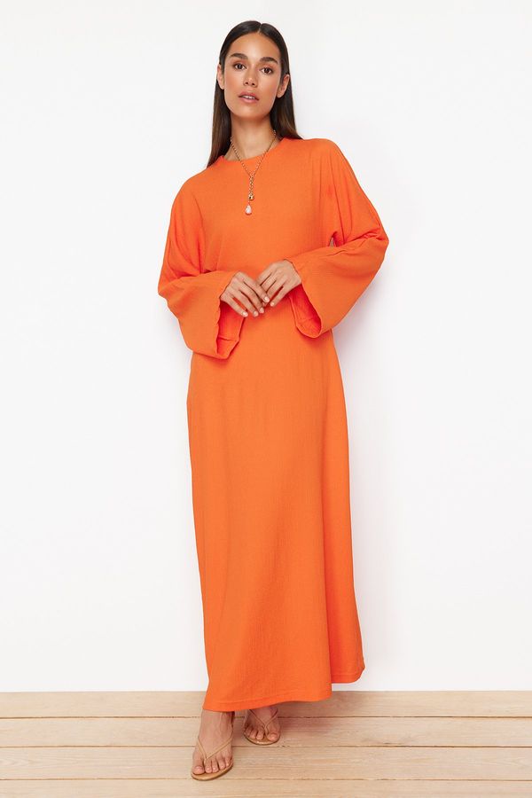 Trendyol Trendyol Orange Spanish Sleeve Crepe/Textured Knit Dress