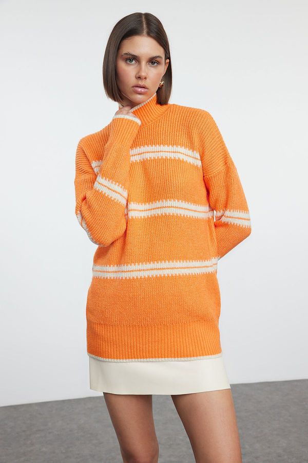 Trendyol Trendyol Orange Striped Turtleneck Knitwear Sweater