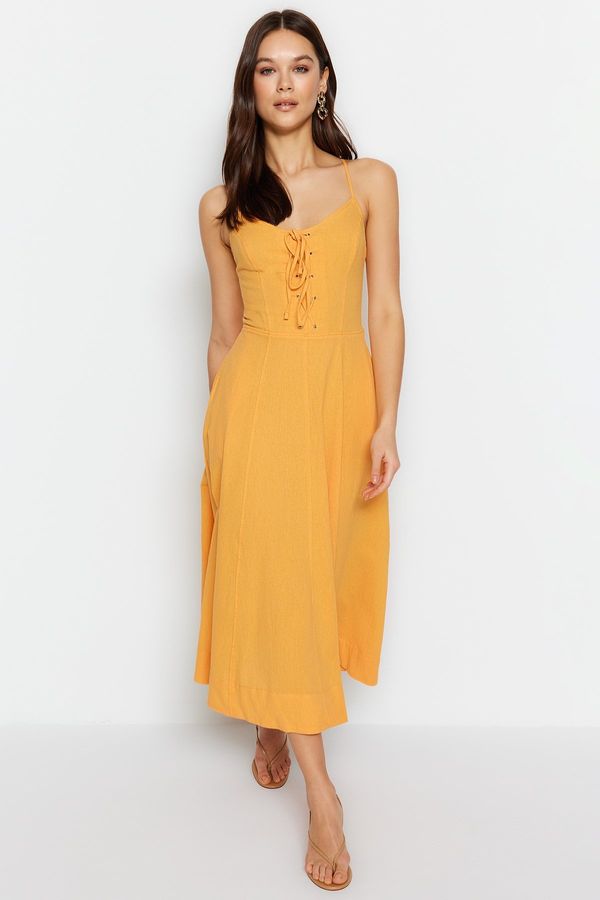 Trendyol Trendyol oranžna kravata podrobna tkana obleka