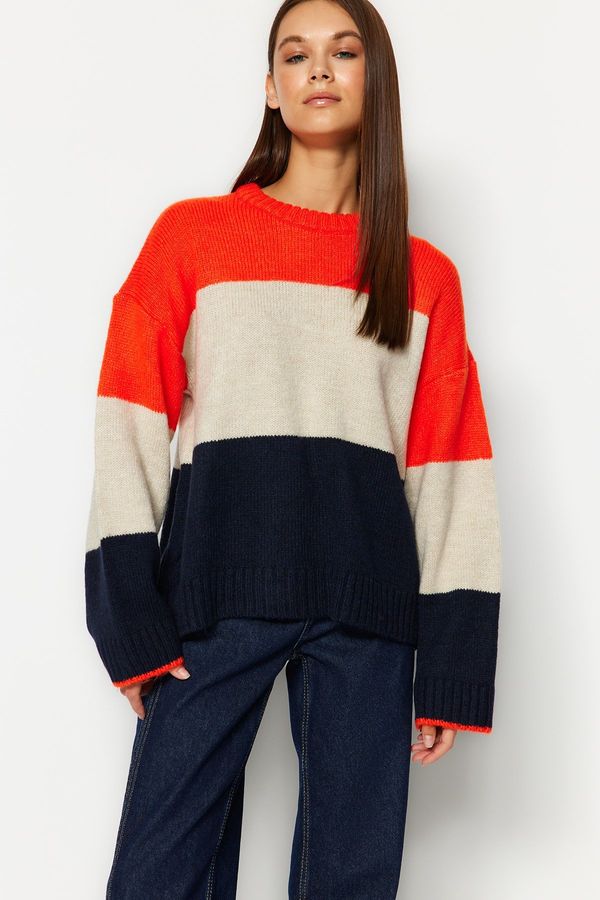 Trendyol Trendyol oranžna mehka teksturirana barvna pletenina v bloku pulover