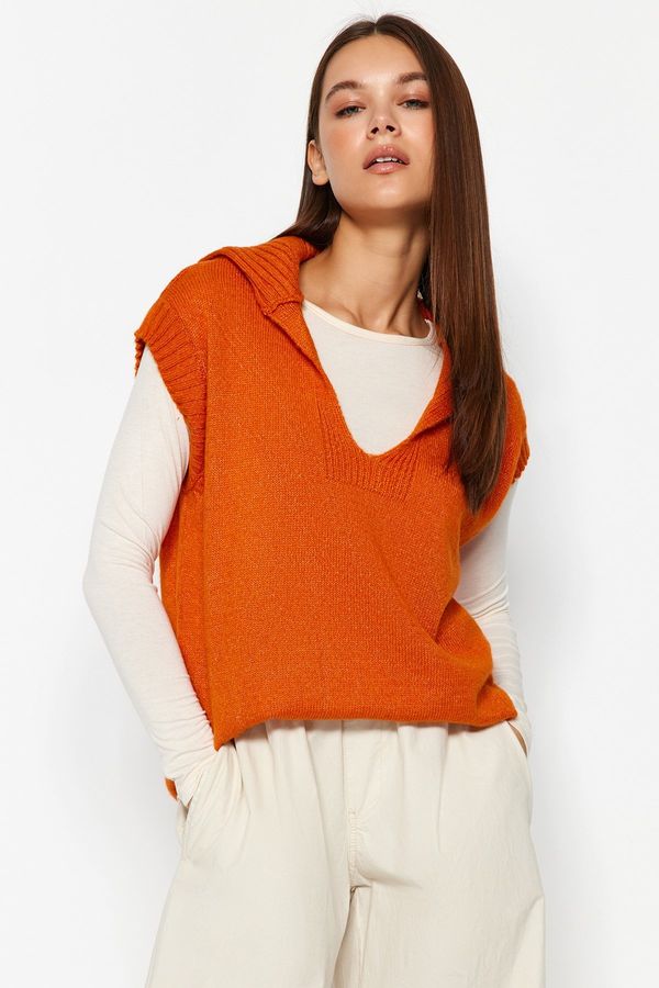 Trendyol Trendyol oranžni mehki teksturirani pulover za pletenine polo ovratnika