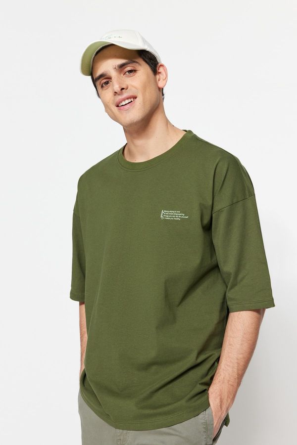 Trendyol Trendyol Oversize/Wide Fit 100% Cotton Crew Neck Minimal Text Printed T-Shirt