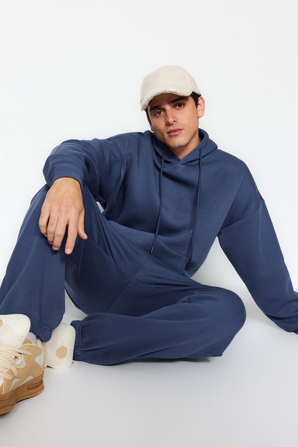 Trendyol Trendyol Pale Indigo Oversize/Wide Cut Elastic Legs Fleece Inside/Warm Tracksuit Set