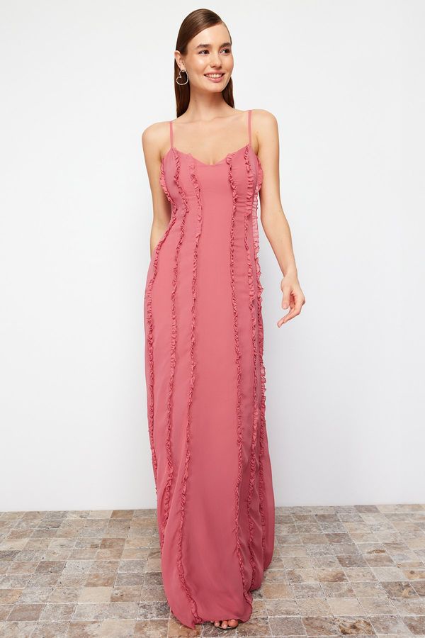 Trendyol Trendyol Pale Pink Chiffon Long Evening Evening Dress