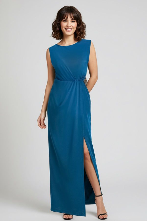 Trendyol Trendyol Petrol Accessories Detailed Woven Long Elegant Evening Dress & Graduation Dress