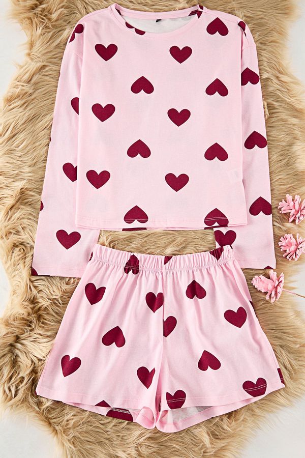 Trendyol Trendyol Pink 100% Cotton Heart Jersey Knitted Pajama Set