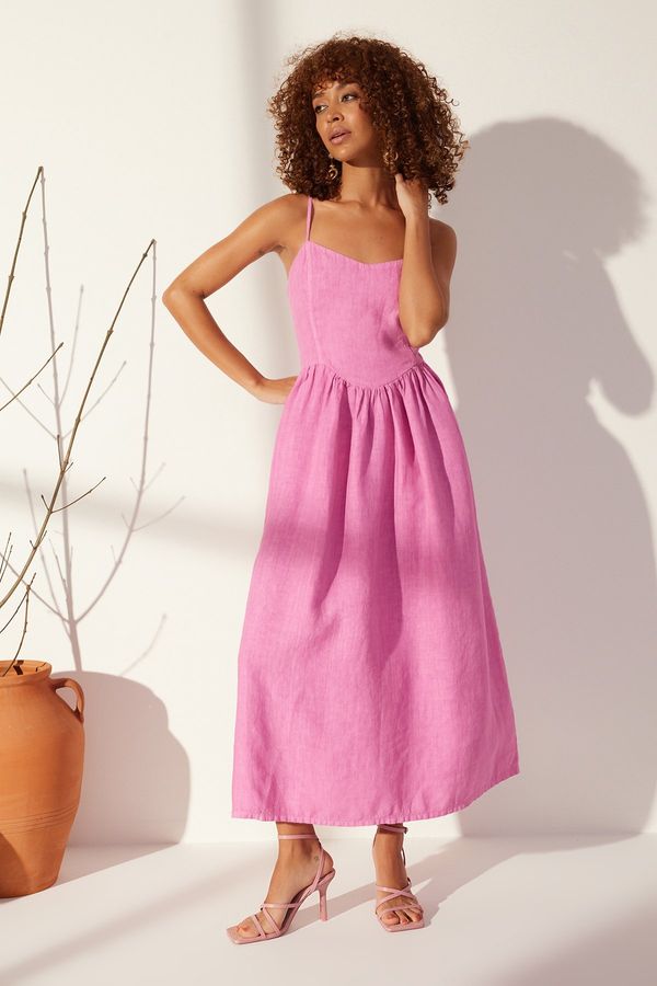 Trendyol Trendyol Pink 100% Linen Strappy Maxi Dress