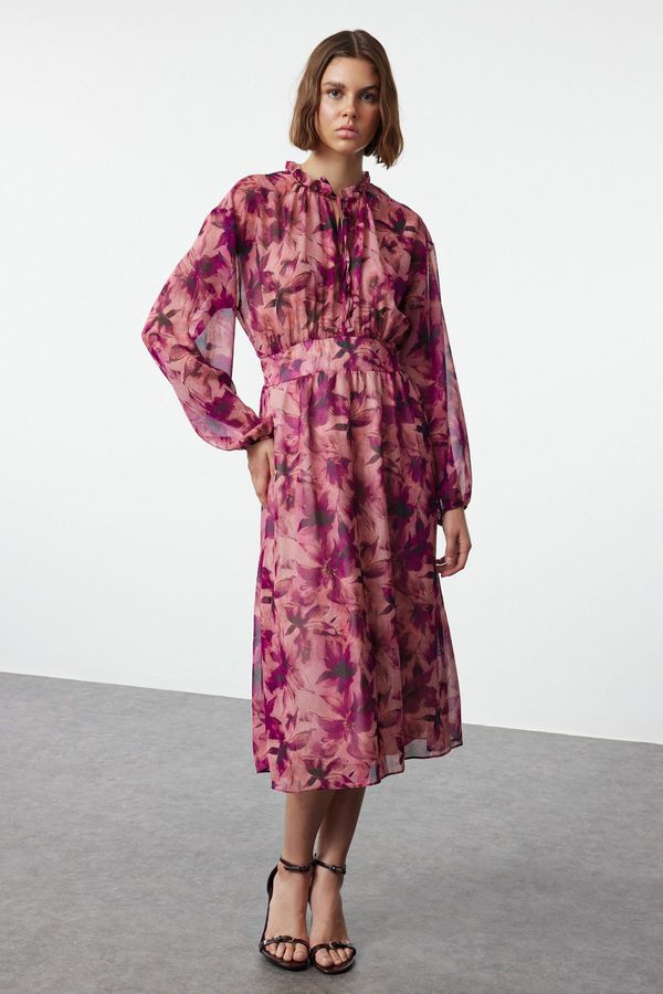 Trendyol Trendyol Pink Animal Patterned Maxi Lined Woven Dress with Open Waist Skirt