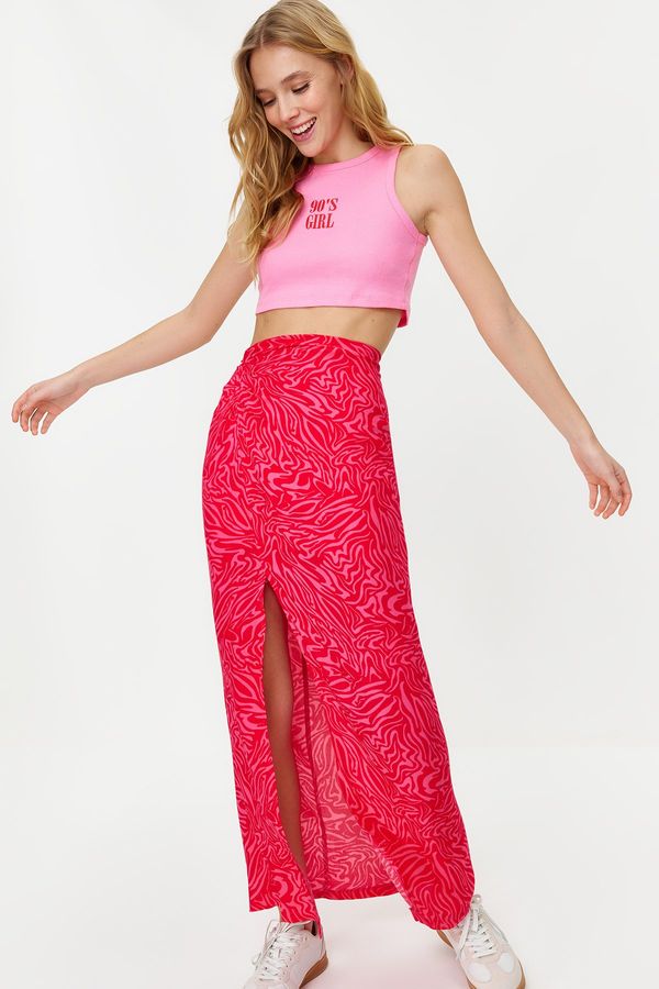 Trendyol Trendyol Pink Animal Patterned Slit Detail Maxi Length Woven Skirt