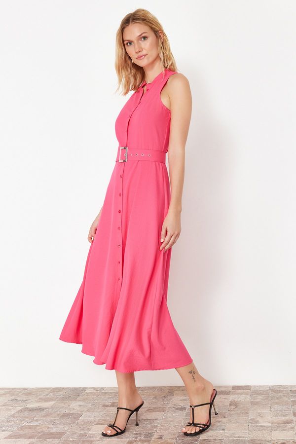 Trendyol Trendyol Pink Belted Midi Woven Shirt Dress