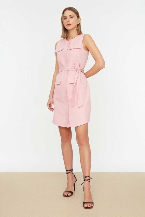 Trendyol Trendyol Pink Belted Woven Shirt Woven Dress