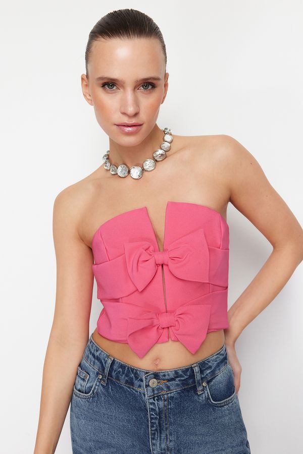 Trendyol Trendyol Pink Bow Detailed Woven Crop Bustier