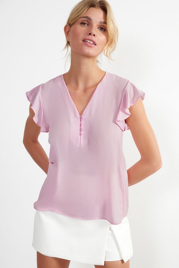 Trendyol Trendyol Pink Button Detailed Flowy Semi Sheer Woven Blouse