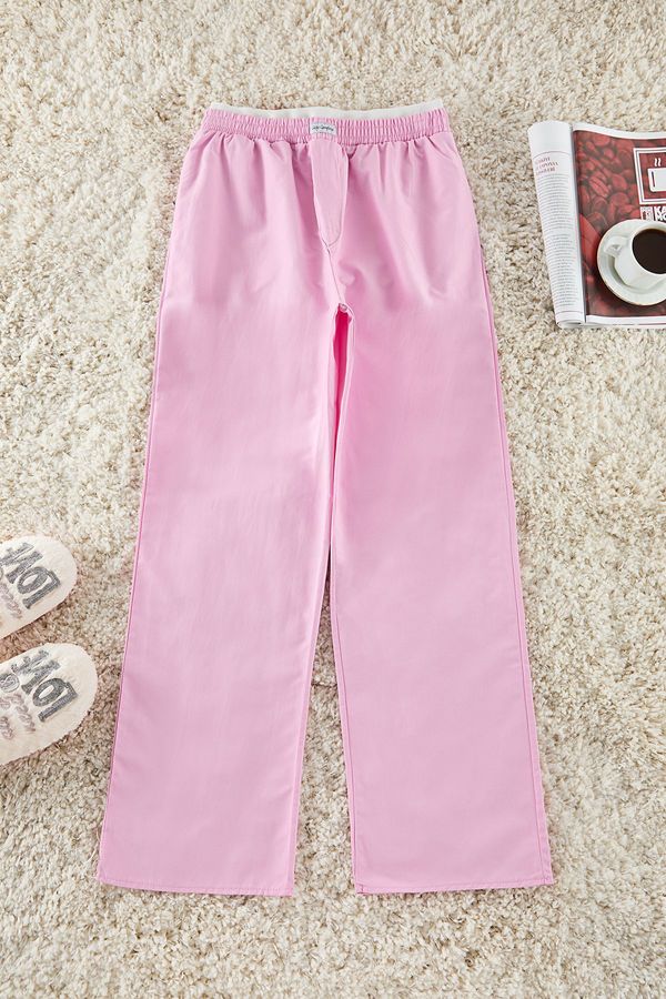 Trendyol Trendyol Pink Cotton Elastic and Label Detailed Woven Pajama Bottoms