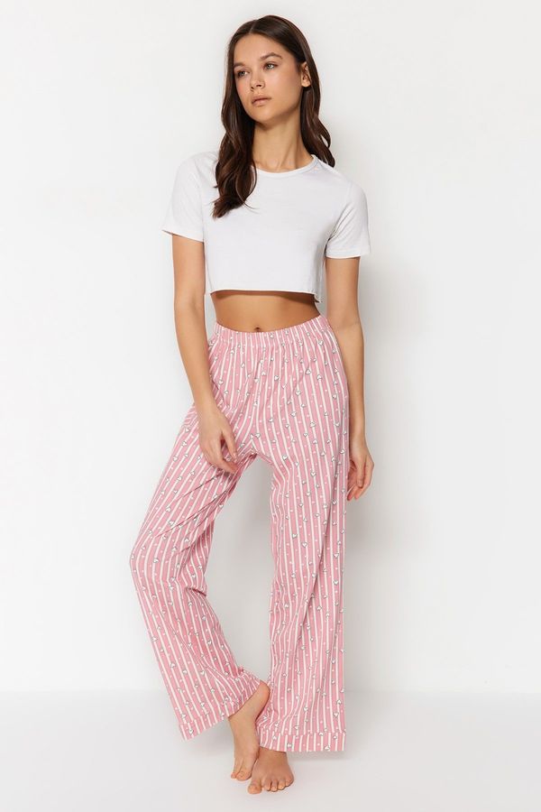 Trendyol Trendyol Pink Cotton Striped Knitted Pajama Bottoms