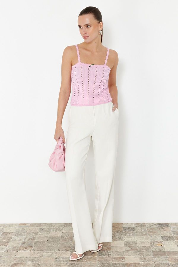 Trendyol Trendyol Pink Crop Garni Detailed Openwork/Perforated Knitwear Blouse