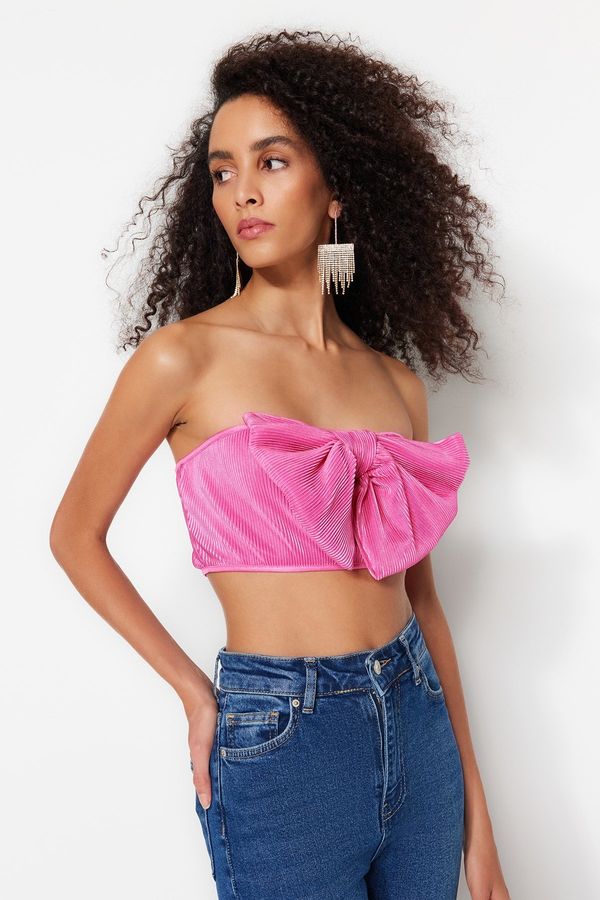 Trendyol Trendyol Pink Crop Knitted Textured Bustier