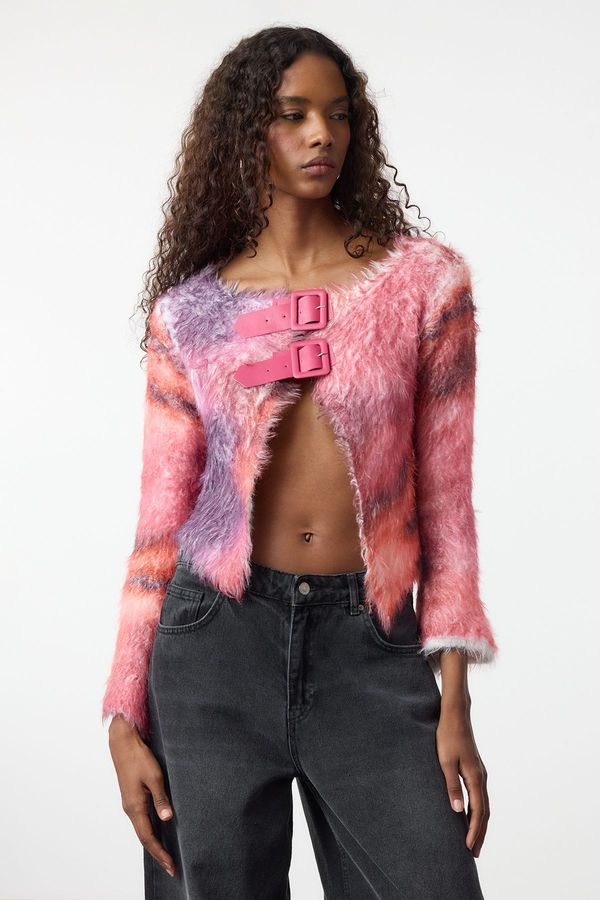 Trendyol Trendyol Pink Crop Soft Texture Knit Cardigan