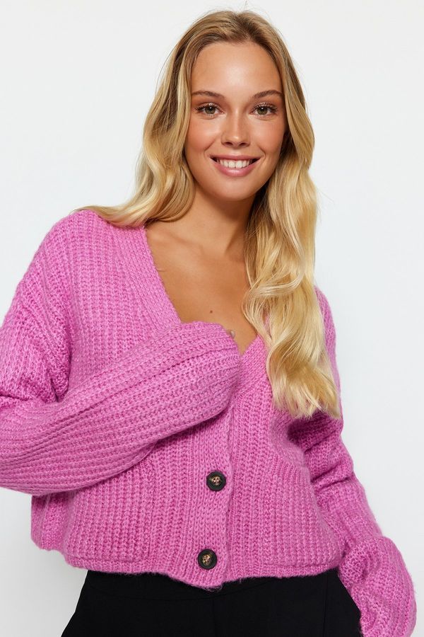 Trendyol Trendyol Pink Crop Soft Textured Knitwear Cardigan