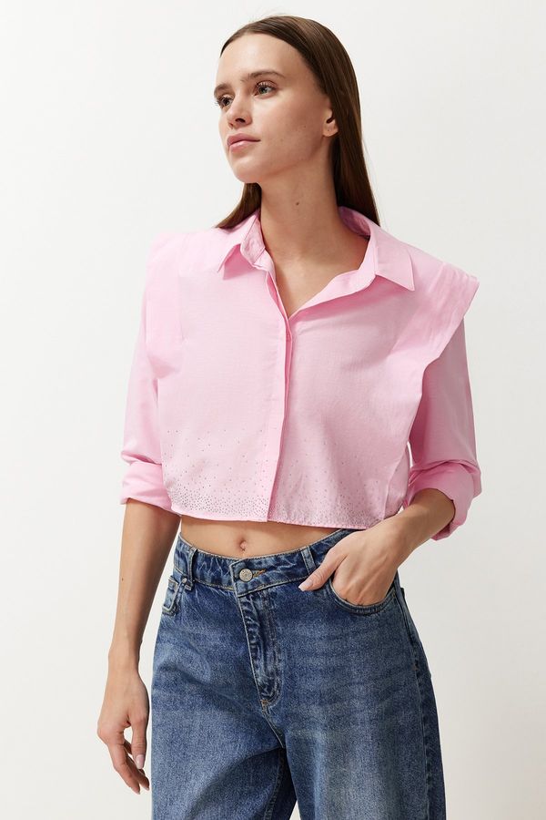 Trendyol Trendyol Pink Crop Woven Shirt with Wadding on the Sleeves