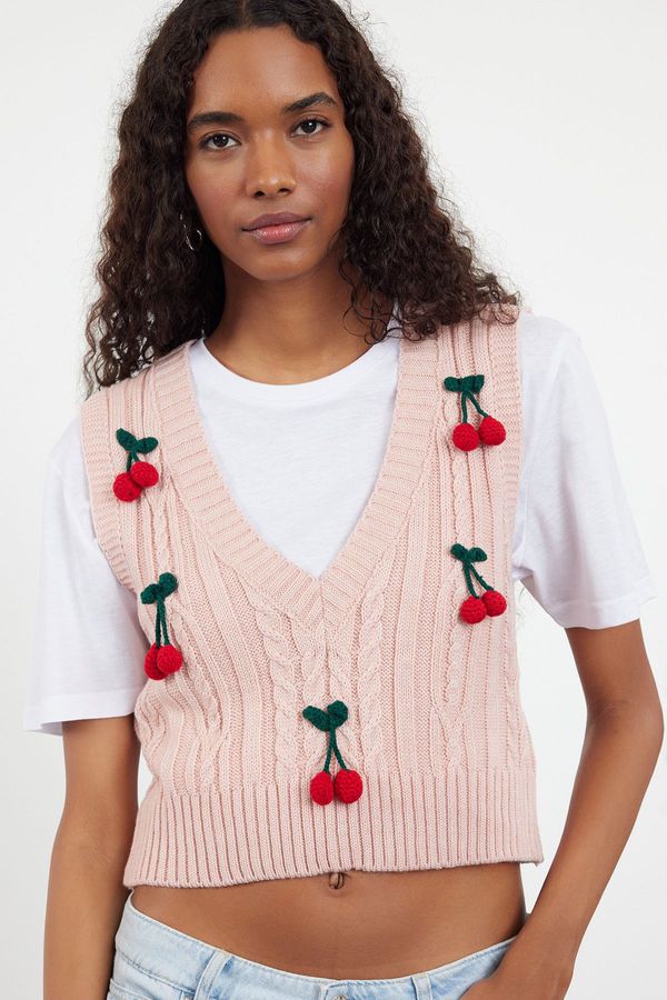 Trendyol Trendyol Pink Embroidered Fruit Patterned Knitwear Sweater