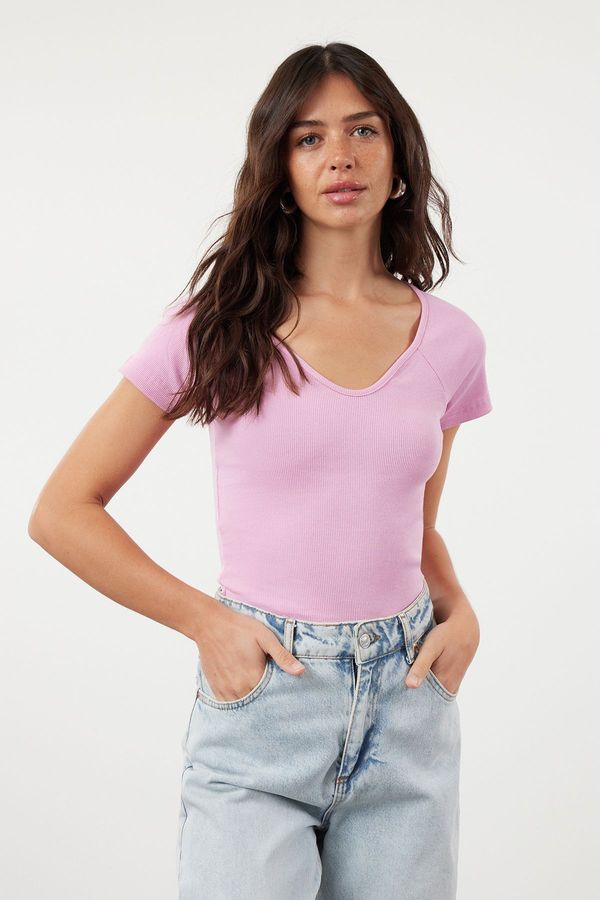 Trendyol Trendyol Pink Fitted Cotton Stretch Knitted Blouse