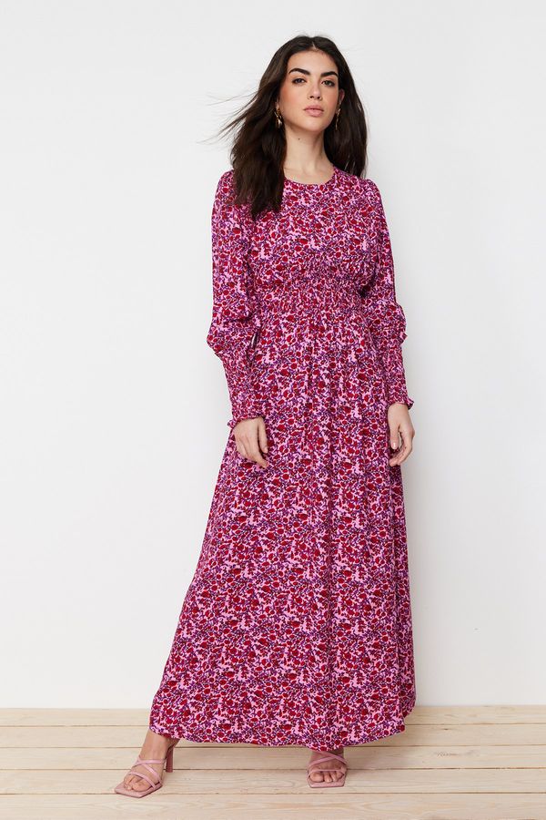 Trendyol Trendyol Pink Floral Waist Opening Form Viscose Woven Dress