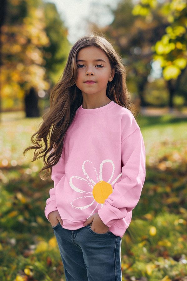 Trendyol Trendyol Pink Girl's Floral Patterned Knitted Sweatshirt