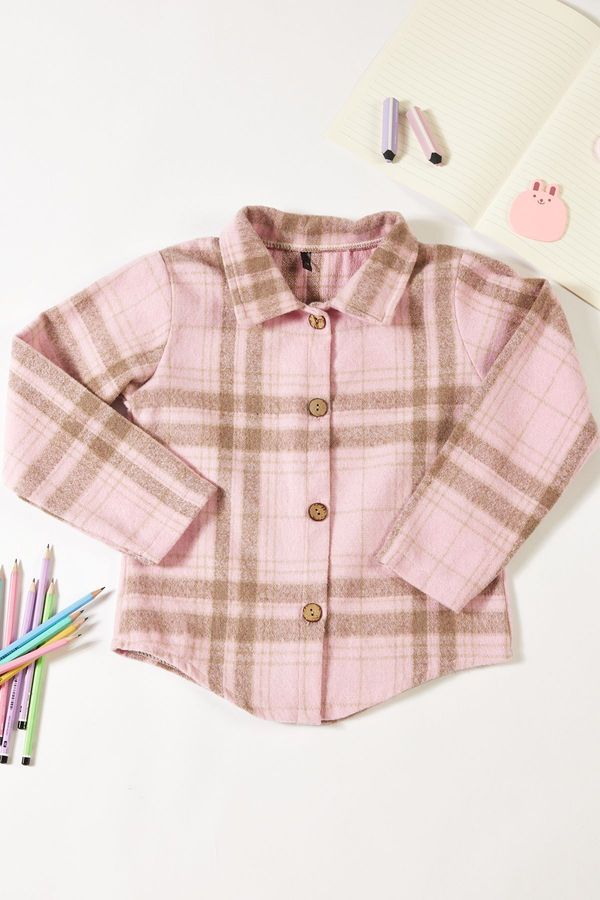 Trendyol Trendyol Pink Girl's Plaid Patterned Woven Shirt