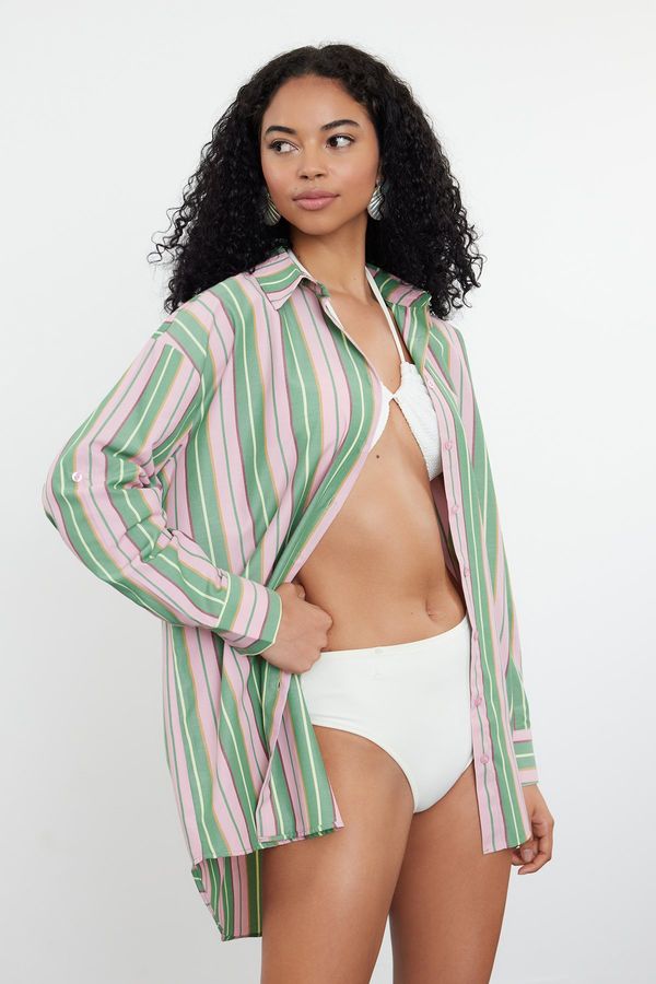 Trendyol Trendyol Pink-Green Striped Woven Shirt