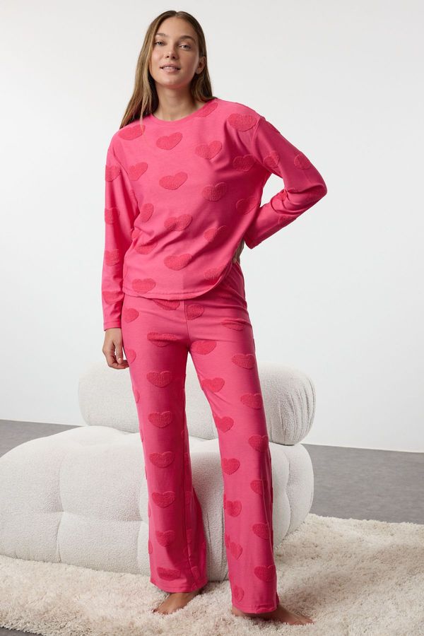 Trendyol Trendyol Pink Heart Knitted Pajama Set