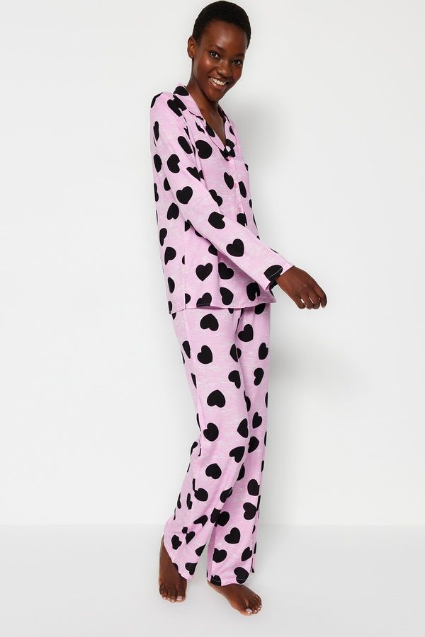 Trendyol Trendyol Pink Heart Viscose Shirt-Pants Woven Pajama Set