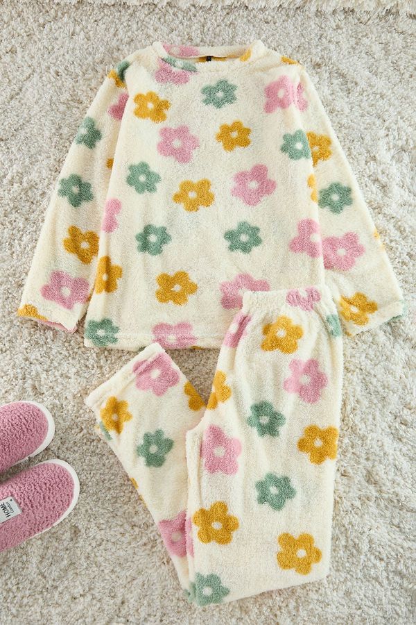 Trendyol Trendyol Pink-Multicolored Floral Wellsoft Knitted Pajama Set