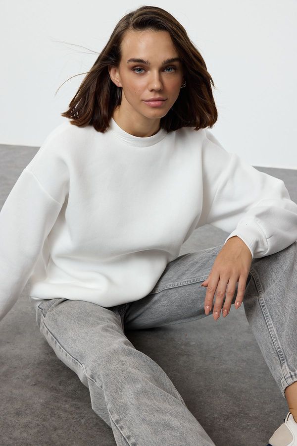 Trendyol Trendyol Pink Oversize/Relaxed Fit Basic Crew Neck Thick/Polar inside Knitted Sweatshirt