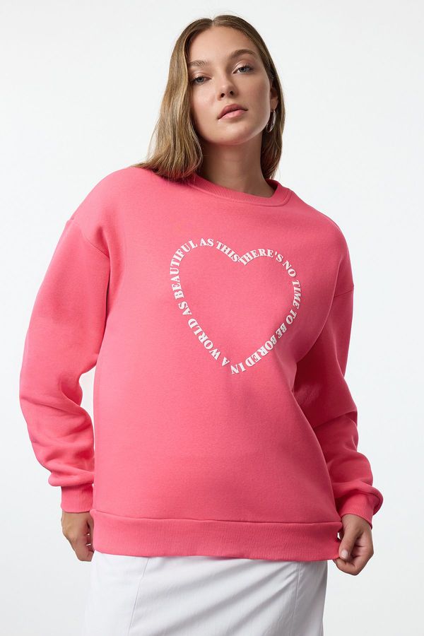 Trendyol Trendyol Pink Oversize/Wide Pattern Back Printed Thick Polar Fleece Knitted Sweatshirt