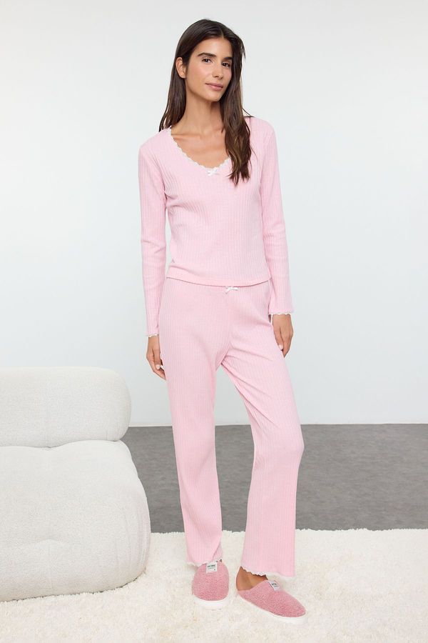 Trendyol Trendyol Pink Plain Camisole Knitted Pajama Set