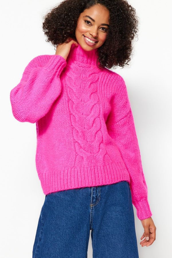 Trendyol Trendyol Pink pleteni podroben pulover za pletenine