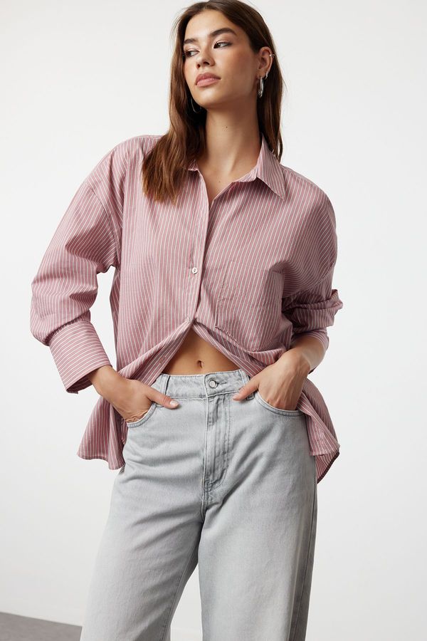 Trendyol Trendyol Pink Pocket Striped Woven Shirt