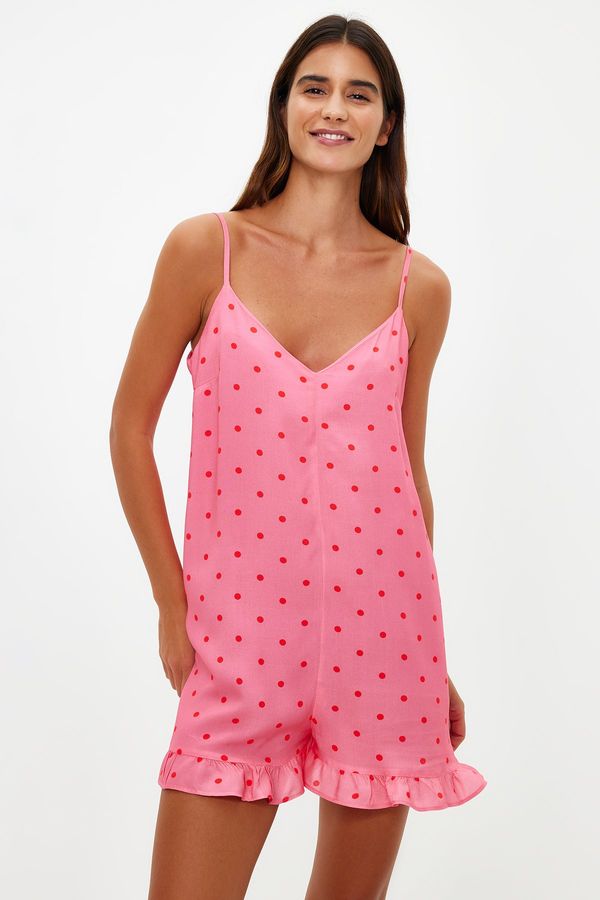 Trendyol Trendyol Pink Polka Dot Rope Strap Viscose Woven Jumpsuit