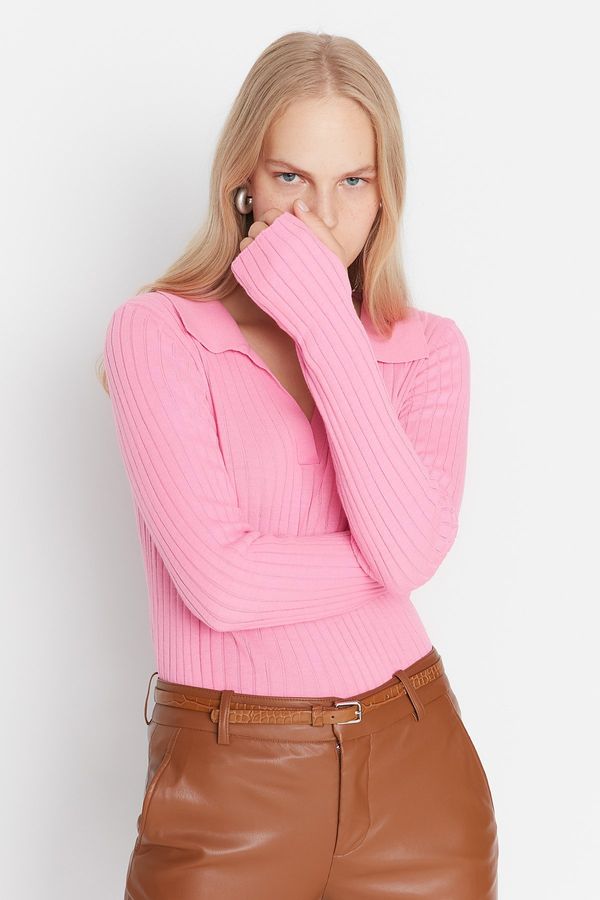 Trendyol Trendyol Pink Polo ovratnik Pletenine pulover