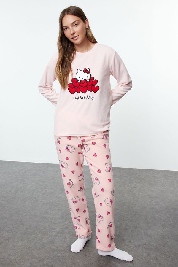 Trendyol Trendyol Pink Printed Polar Fleece Knitted Pajama Set