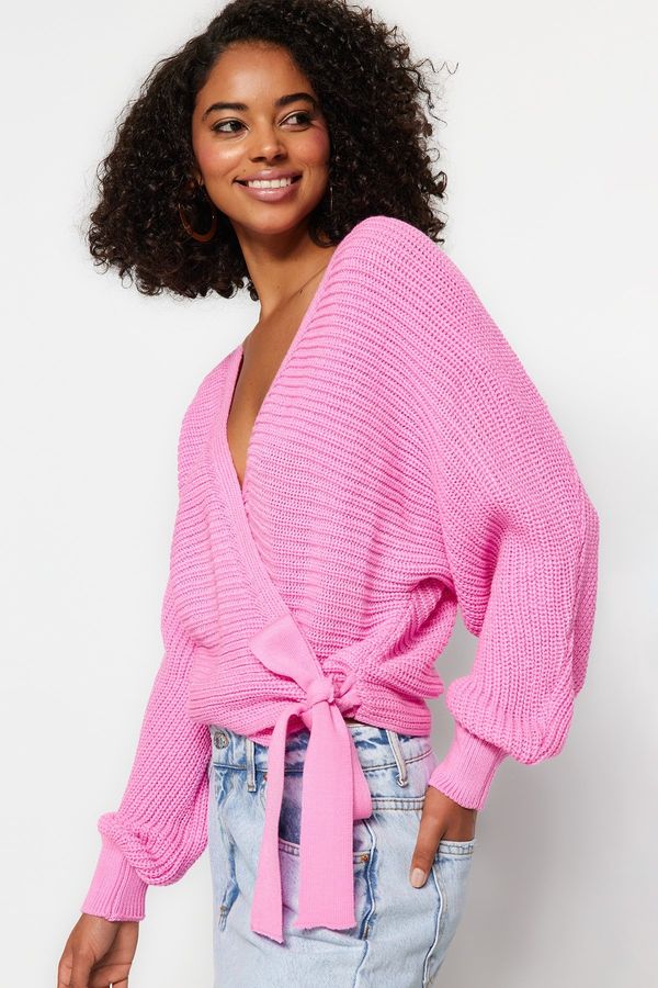Trendyol Trendyol Pink pulover za pletenine z V-vratom