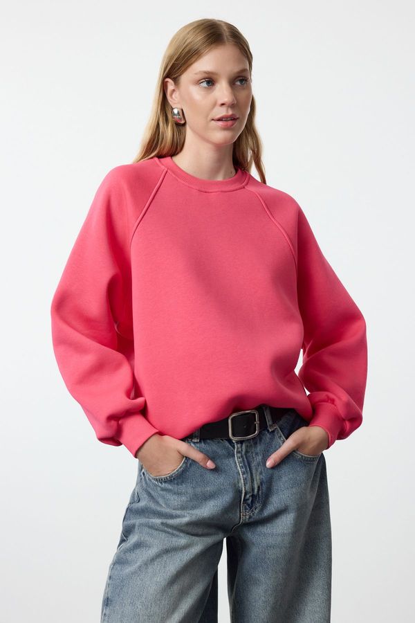 Trendyol Trendyol Pink Relaxed/Comfortable Fit Basic Raglan Sleeve Crew Neck Knitted Sweatshirt